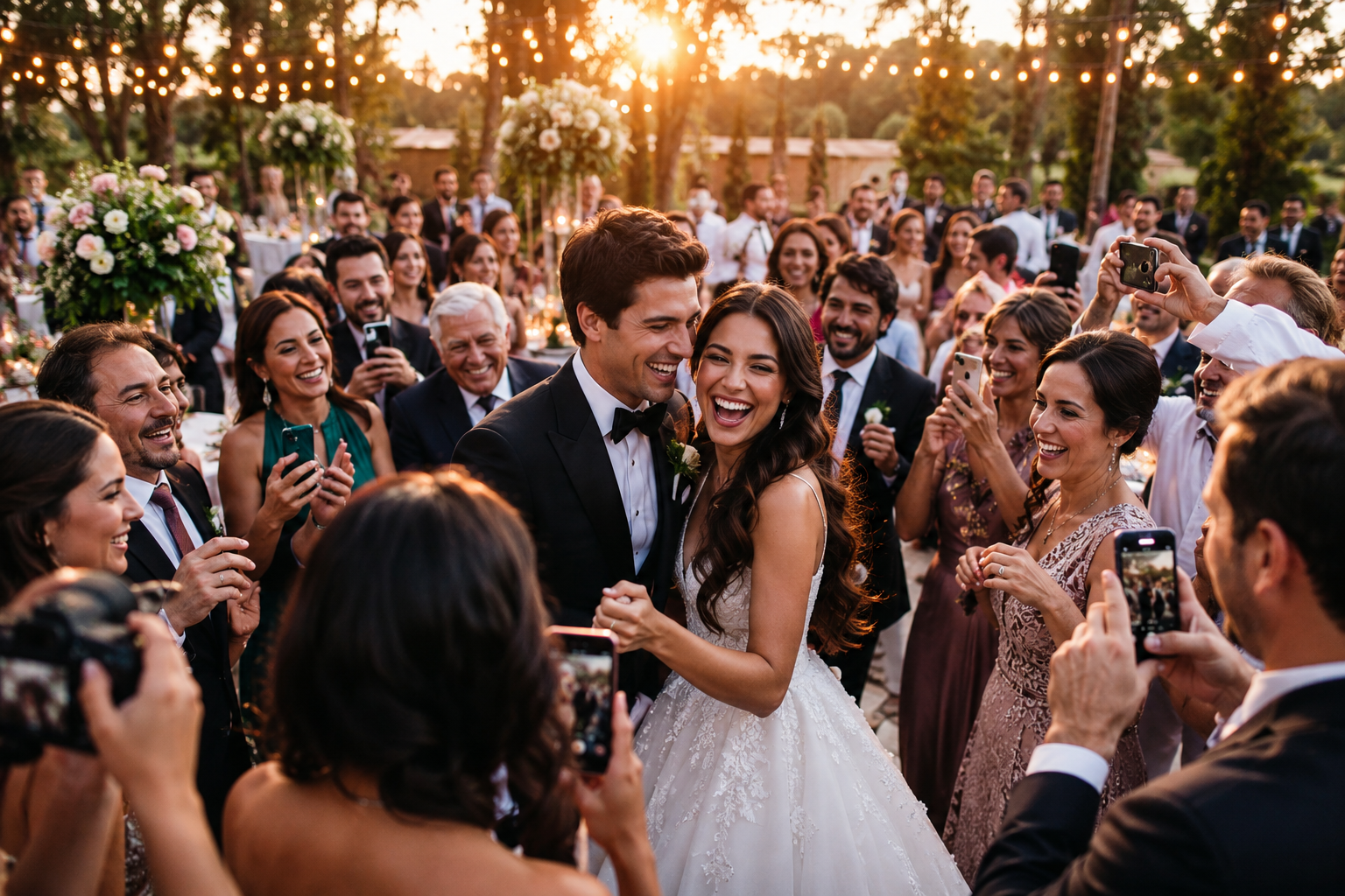 Wedding guests sharing photos and videos in real time — all collected into one memory space